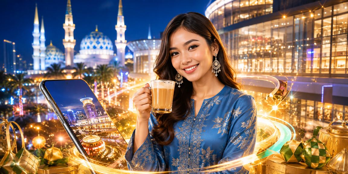 Pengguna Selangor mengakses platform e-sukan gfl2 melalui telefon pintar dalam pakaian baju kurung
